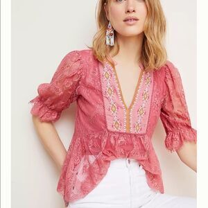 NWT Anthropologie Bl^nk Kiyana Lace Top Blouse XS B-1183